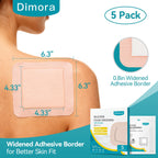Dimora Utra Soft Silicone Foam Dressing 6"X6"(5 Count), Super Absorbent Large Bandage for Wound with Widened Border, Adhesive Foam Wdound Dressing for Bed Sores, Ulcer, Surgical Wound