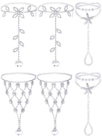 Hicarer 6 Pcs Foot Jewelry Barefoot Sandals for Women Rhinestone Bohemian Foot Ankle Chains for Beach Wedding(Rhinestone Star Leaf Mesh Style)