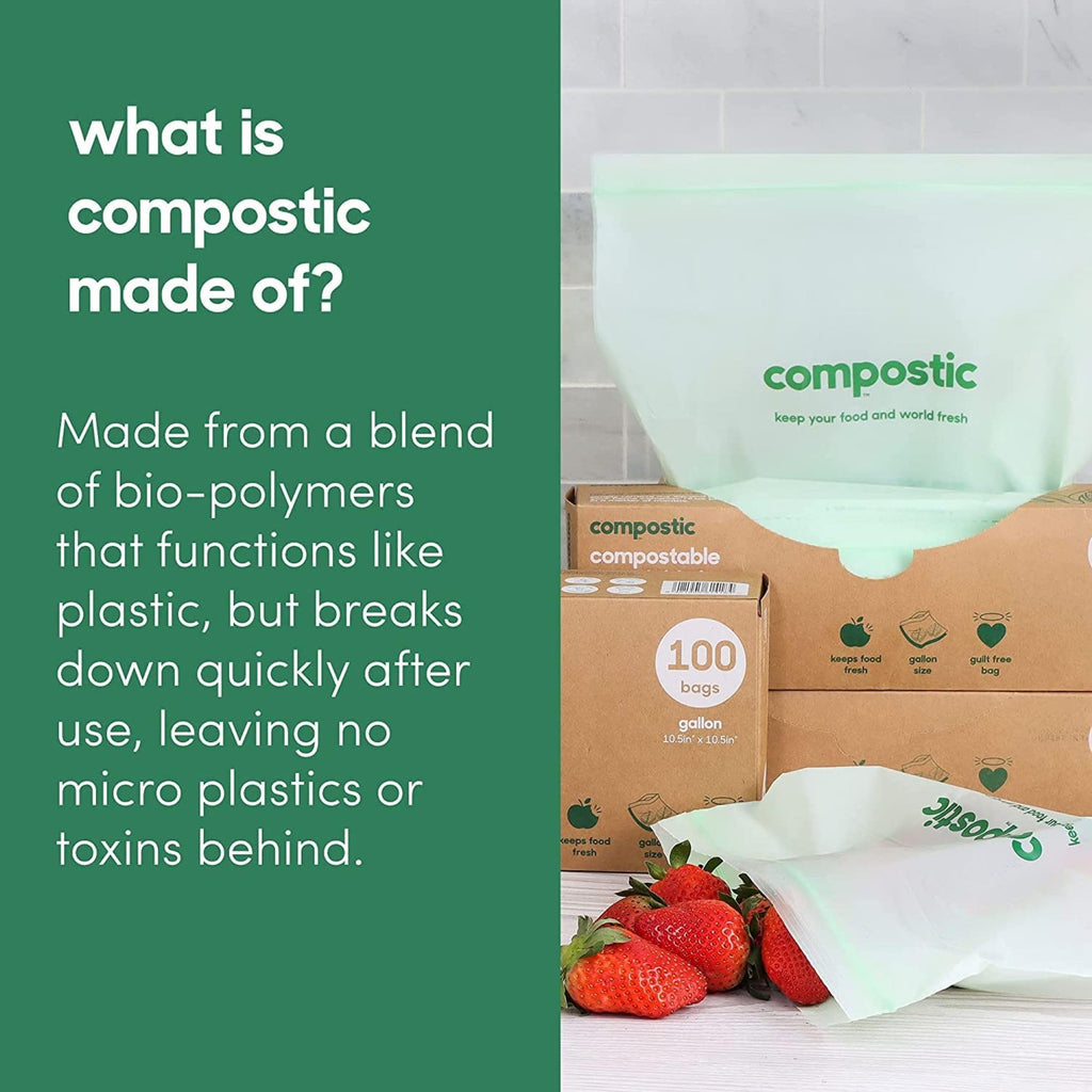 Compostic Compostable XL Sandwich Bags (90 + 10 Count) Everyday Essential — Resealable Zip-Seal, Plant-Based, Home Compostable, Freezer & Microwave Safe, BPA-Free, Non-Toxic, GMO-Free Food Storage Bag