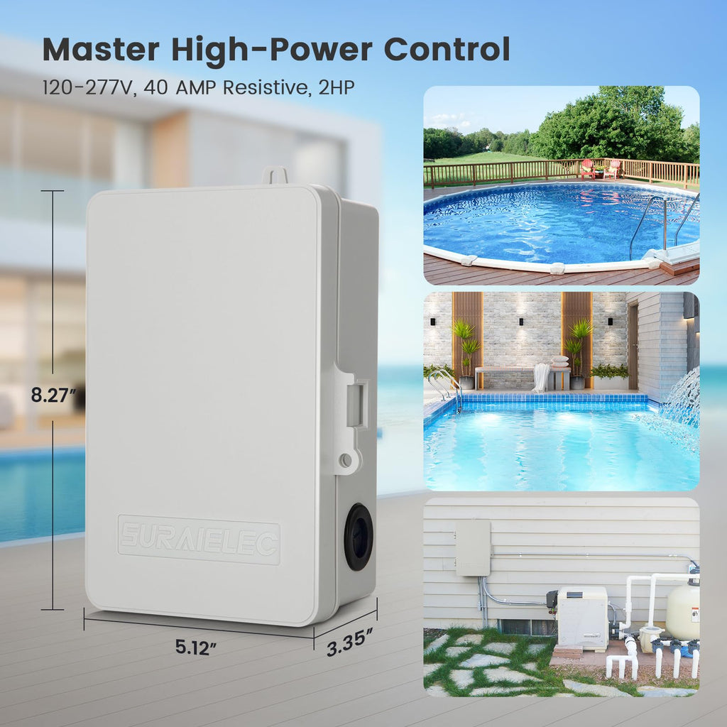 Pool Timer Switcher SURAIELEC Pool Timer, 7-Day Digital Pump Timer Switch, 40 AMP Heavy ...