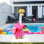 Lady Porch Goose Outfits,Bathrobe Porch Goose Statue Costume with Curlers Reading Glasses Coffee Cup Towel,Cute Goose Clothes for 23-Inch Cement or Plastic Statue,Lawn Yard Garden Patio Decor(Pink)