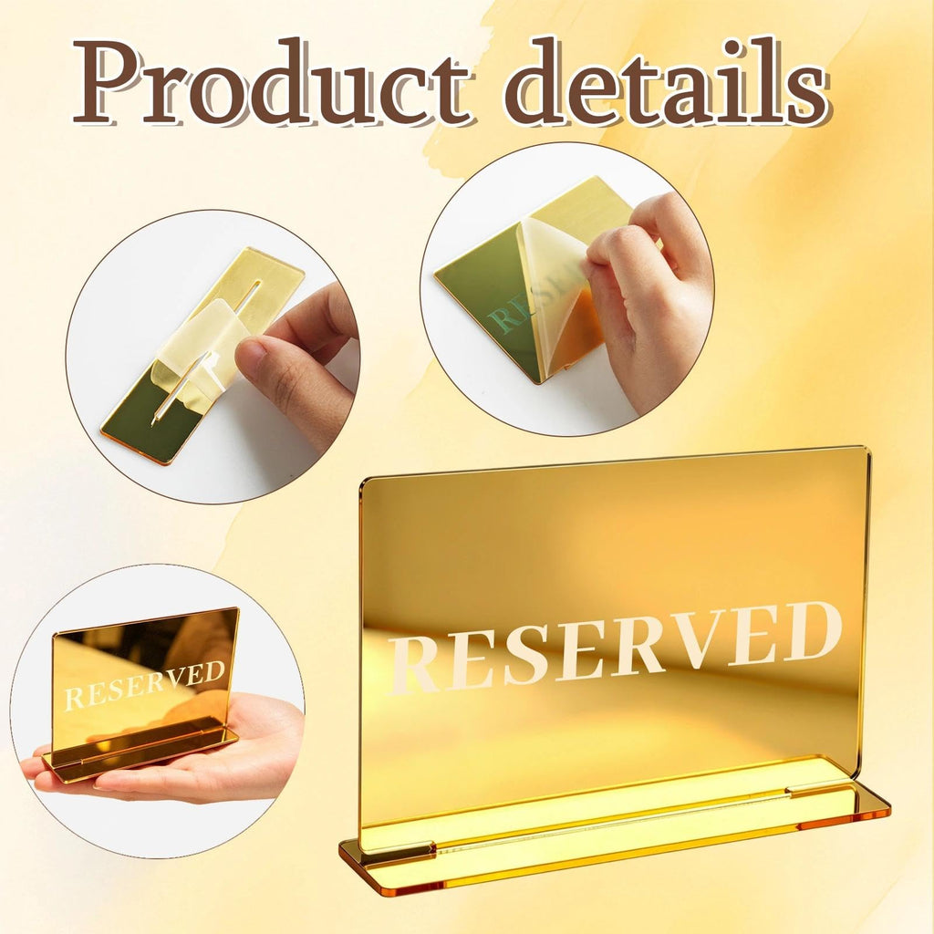 6 Pieces Large Gold Reserved Table Signs, Reserved Seating Sign, Reserve Signs for Wedding Exclusive Seat Identification at Restaurants and Parties (Large-6PCS)