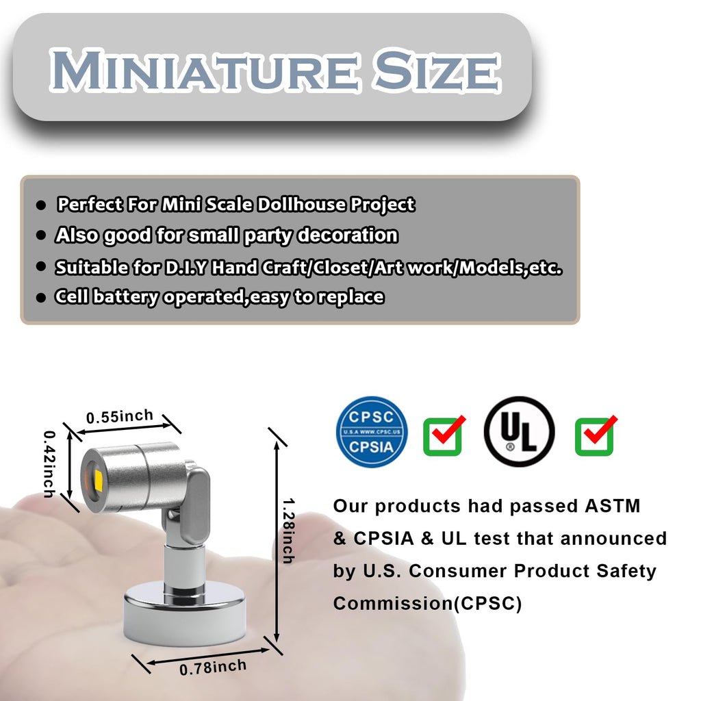 Suzeyar Metal Miniature LED Light,Tiny Spot Lights with Magnet Base,Battery Operated LED Lights,Wireless Miniature Spot Light for Artwork Painting,Jewelry Showcase,DIY Hand Craft (Warm White)