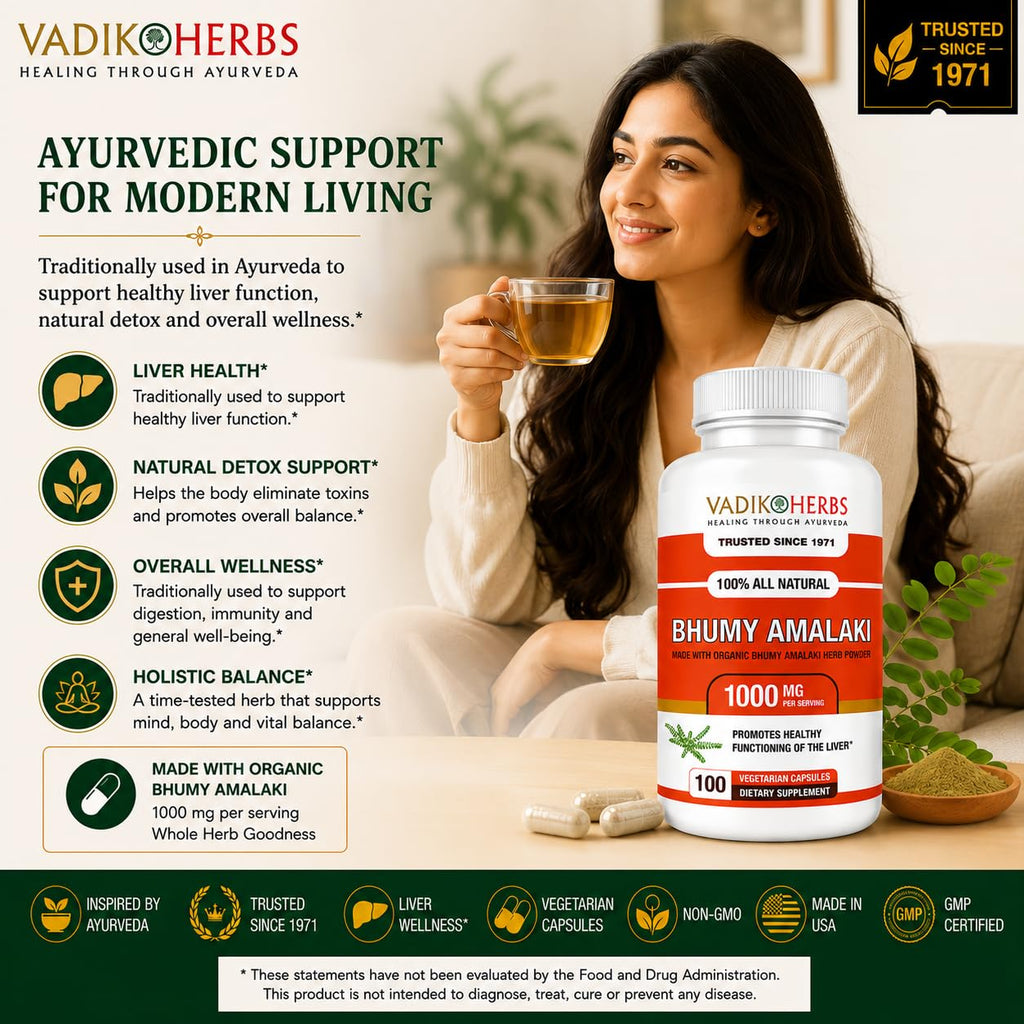 Vadik Herbs Organic Bhumy Amalaki, 100 Caps, Liver Support 1000mg