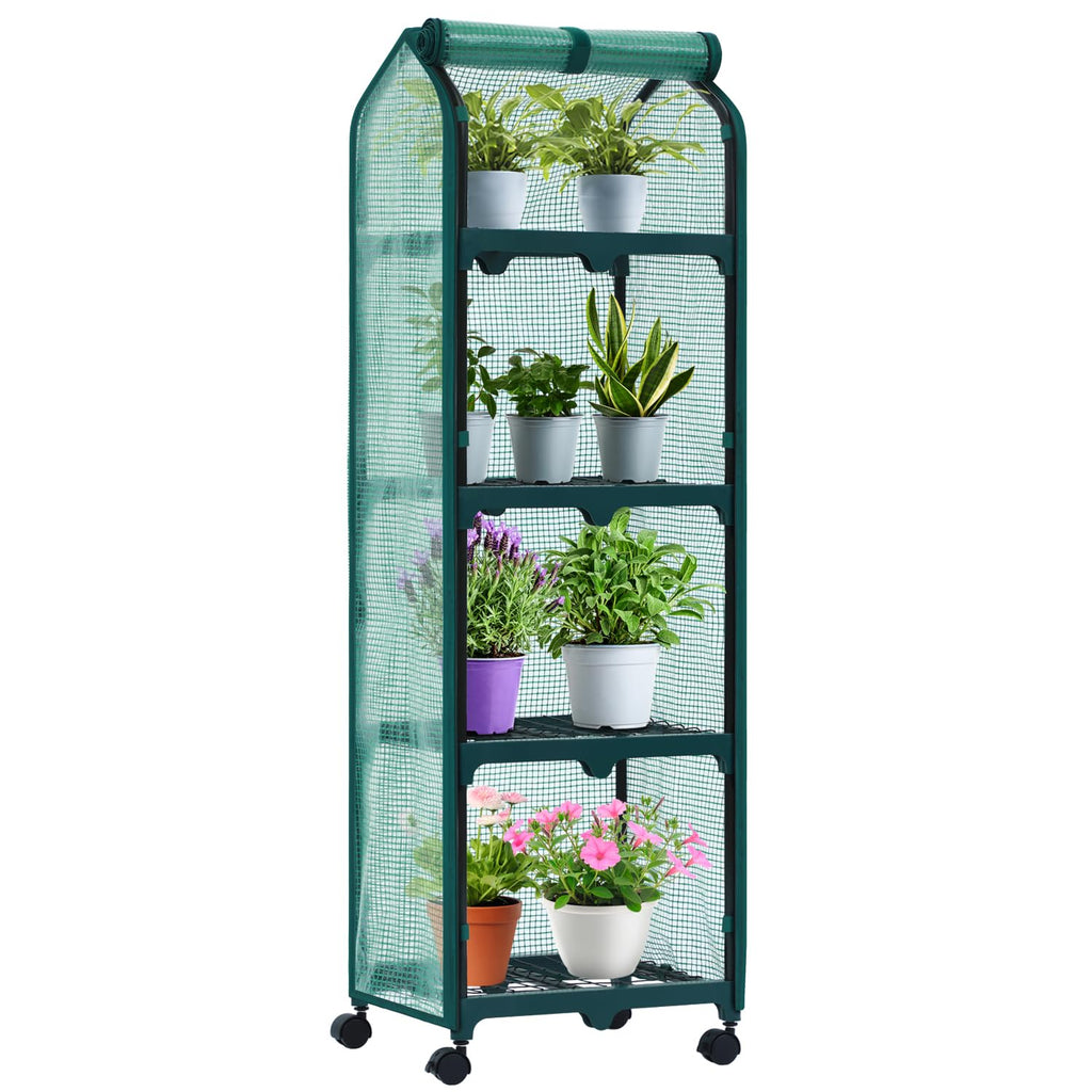 Ohuhu Mini Greenhouse for Indoor Outdoor, Small Plastic Plant Green House with Locking Wheels Portable Greenhouses with Durable Cover for Seedling, Ideal Gardening Gifts for Women Men Green