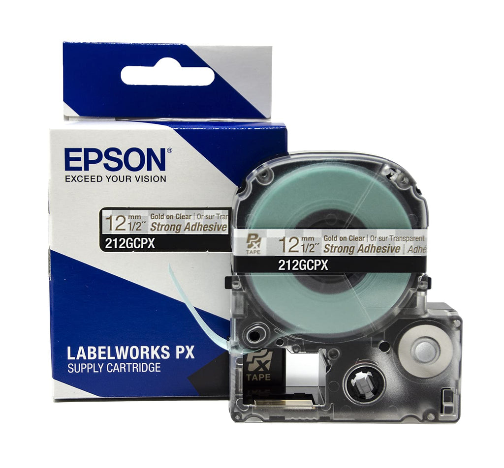 Epson LABELWORKS 212GCPX Genuine PET (Polyester) Tape Cartridge - Gold on Clear Label Maker Tape - 1/2" (12MM) Wide, 30'