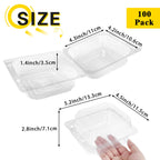 100 Pcs Clear Hinged Plastic Containers with Lids,Individual Cake Slice Containers,Square Plastic Food Container,Disposable Clamshell Take Out Containers for Cakes,Cookies,Pasta,Sandwiches,Salad