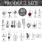 Yinkin 40 Pairs Gothic Earrings Set for Women Men Punk Grunge Y2k Dangle Earrings Bat Cross Snake Skull Goth Jewelry Set(Classic)