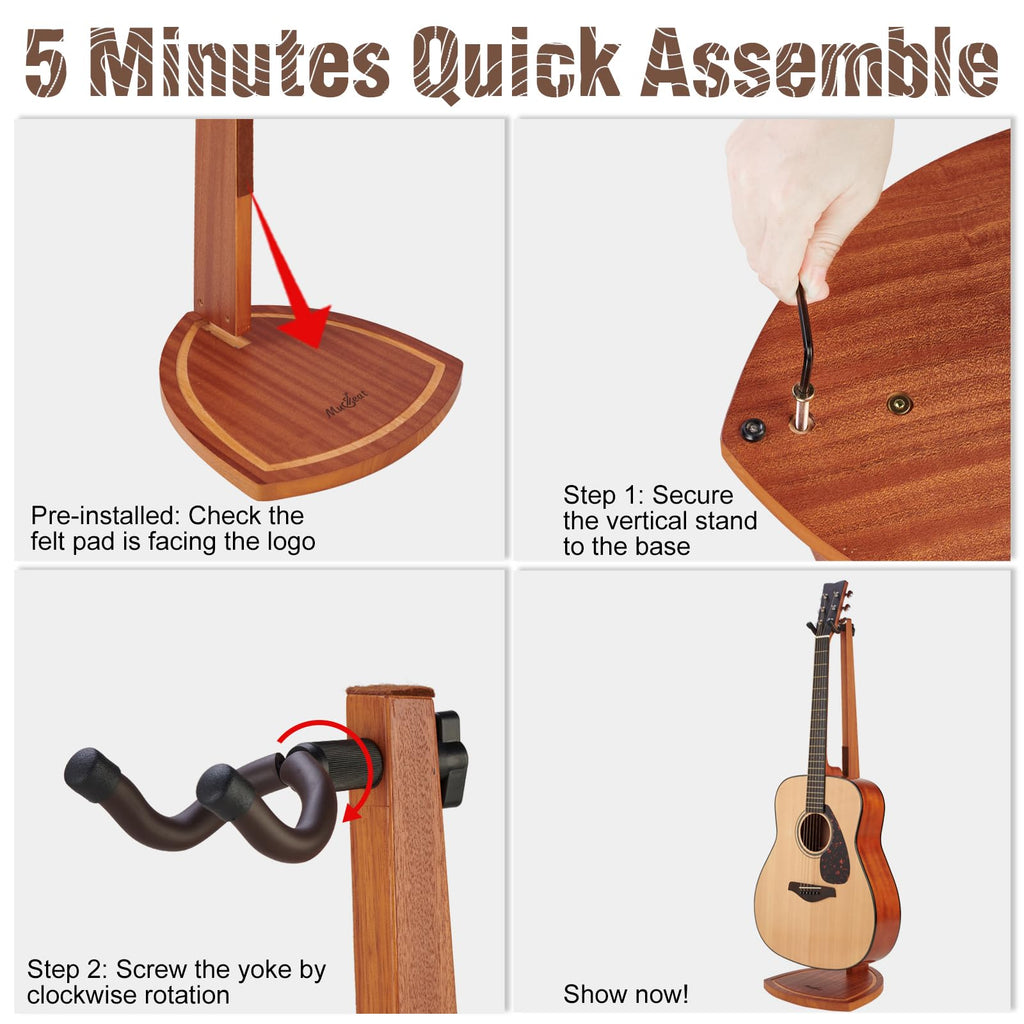 Musbeat Guitar Stand, Mahogany Wood Guitar Stand, Acoustic Guitar Stand Floor for Home Decoration and Studio Display, Electric Guitar Floor Stand for Mandolin, Bass, Guitar Gifts for Men and Women