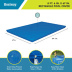 Bestway Flowclear Rectangular 9'10" x 6'7" Above Ground Pool Cover Compatible with Steel Pro Outdoor Swimming Pools with Drain Holes, Blue