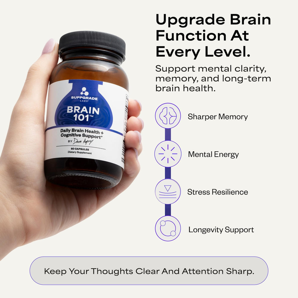 Suppgrade Labs Brain 101 by Dave Asprey | Daily Brain Health and Cognitive Support | Nootropic Supplement Supports Memory, and Cognitive Function | 30 Day Supply