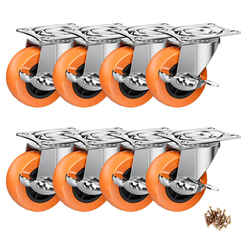 ASHGOOB 2" Plate Casters with Brake, 8 Pack PU Swivel Wheels