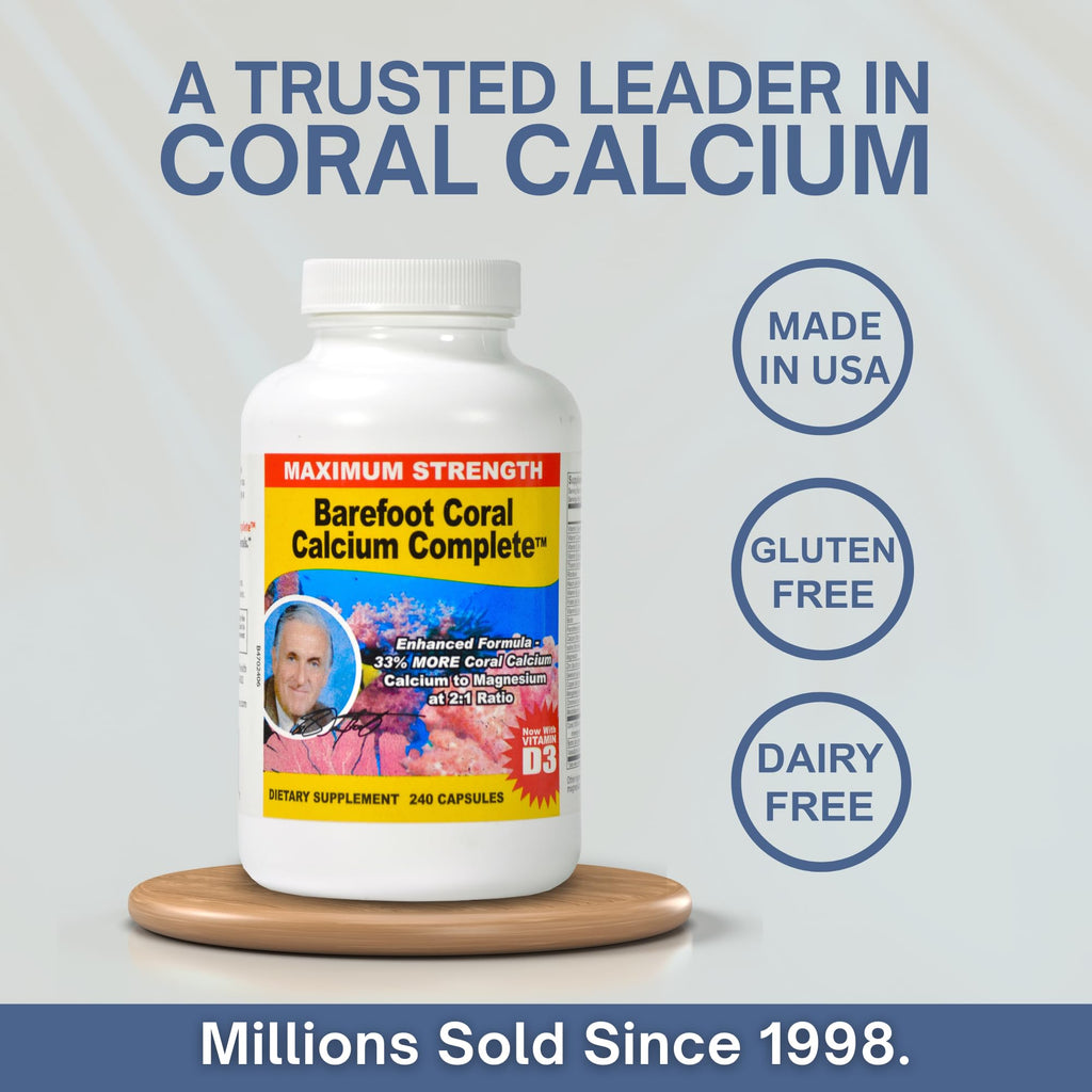 Barefoot Coral Calcium Complete 1500mg, 240 Capsules- Coral Calcium Supplement Developed by Bob Barefoot- Supports Overall Health & PH Levels- Contains Calcium, Magnesium & Vitamin D3