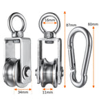 SHINICO Pulley Wheel with Carabiner, Bearing Inside, Stainless Steel, Rope Cable Pulley for Pulley System, 2 Pack