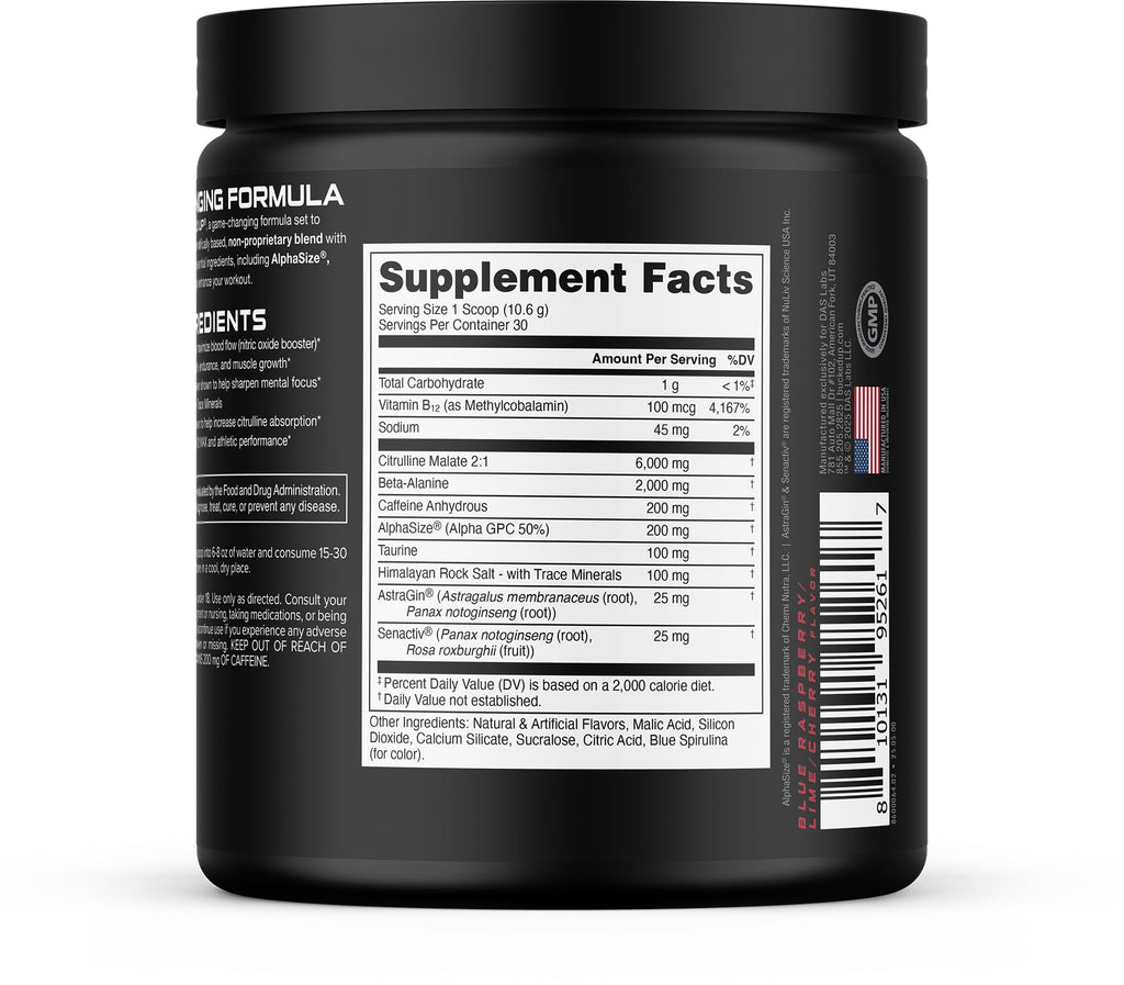Bucked Up Pre Workout Freedom Pop | 200mg Caffeine with Citrulline Malate Beta Alanine AlphaSize and Taurine | Pre Workout Powder (30 Servings)