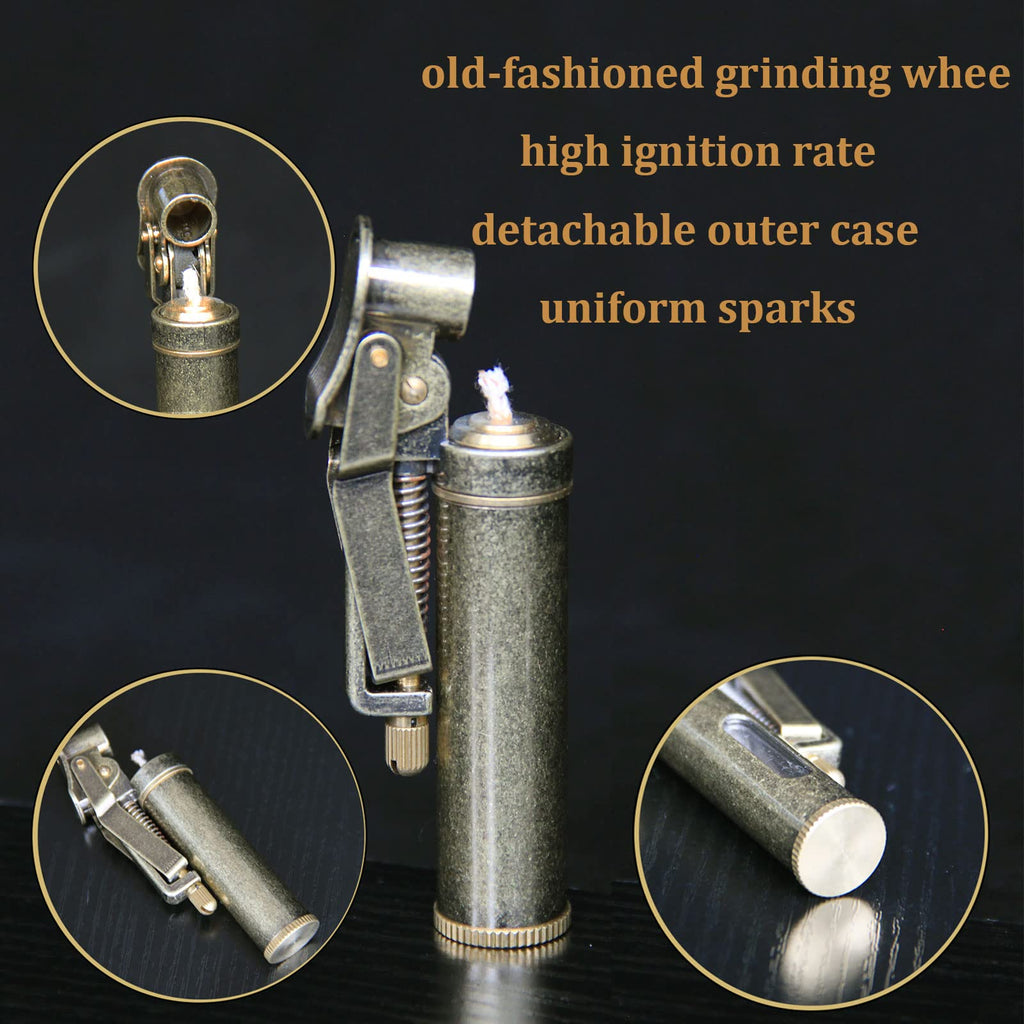 SCGHBK Kerosene Trench Lighter Vintage Metal Portable Refillable Lighter Bronze
