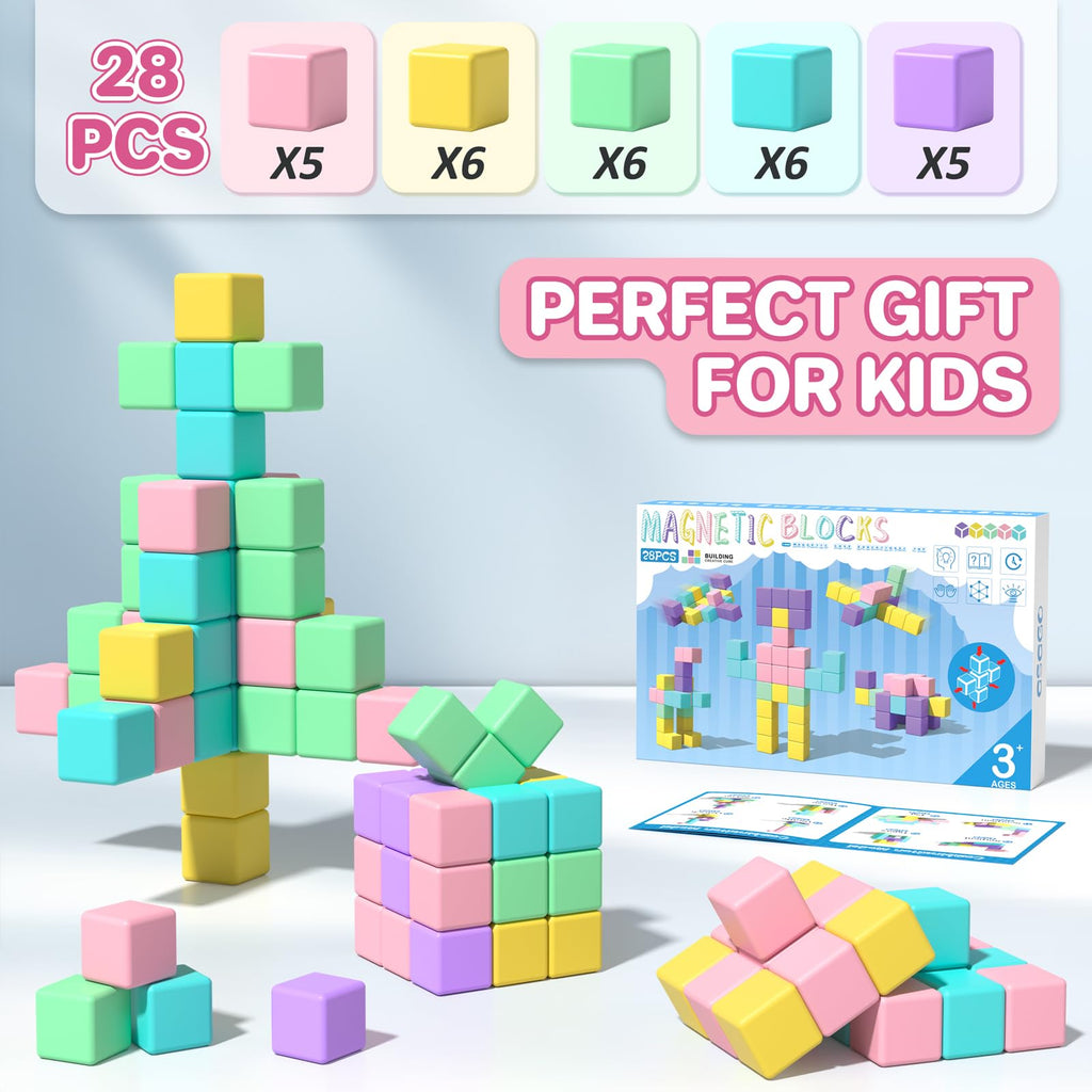 1.34 inch Magnetic Blocks for Toddlers 1-3,4-8 Large Macaron Magnet Building Cubes for Kids Ages 3-5 Stem Preschool Stack Construction Educational Toys for 3+ Years Old Boys Girls