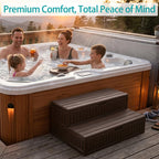 ROMIVO Hot Tub Steps with Storage Extra Wide, 2-Step Spa Stairs — Non-Slip Heavy Duty 500 lbs, Easy Assembly, Slip-Resistant, Universal for Hot Tub, RV, Camper, Pool Deck & Bath — Fits Any Size, Brown