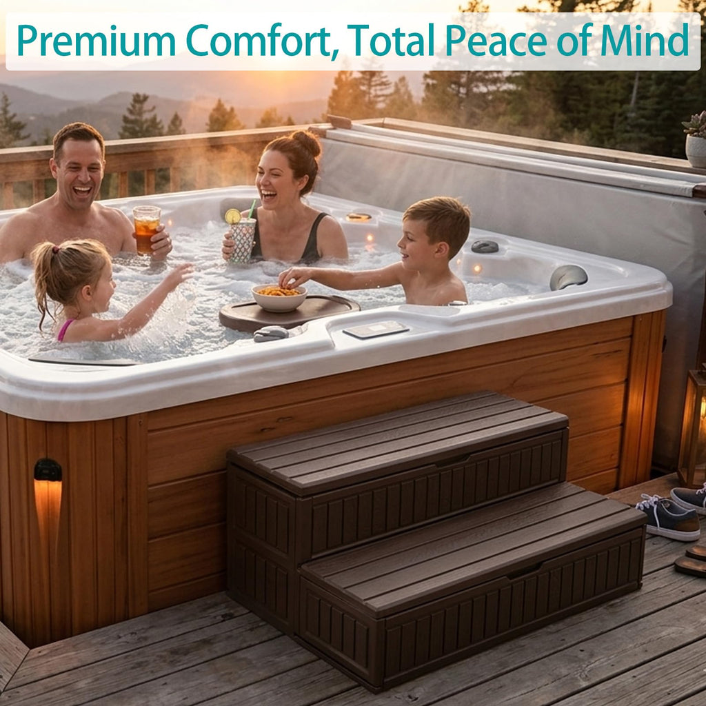 ROMIVO Hot Tub Steps with Storage Extra Wide, 2-Step Spa Stairs - Non-Slip Heavy Duty 500 lbs, Easy Assembly, Slip-Resistant, Universal for Hot Tub, RV, Camper, Pool Deck & Bath - Fits Any Size, Black