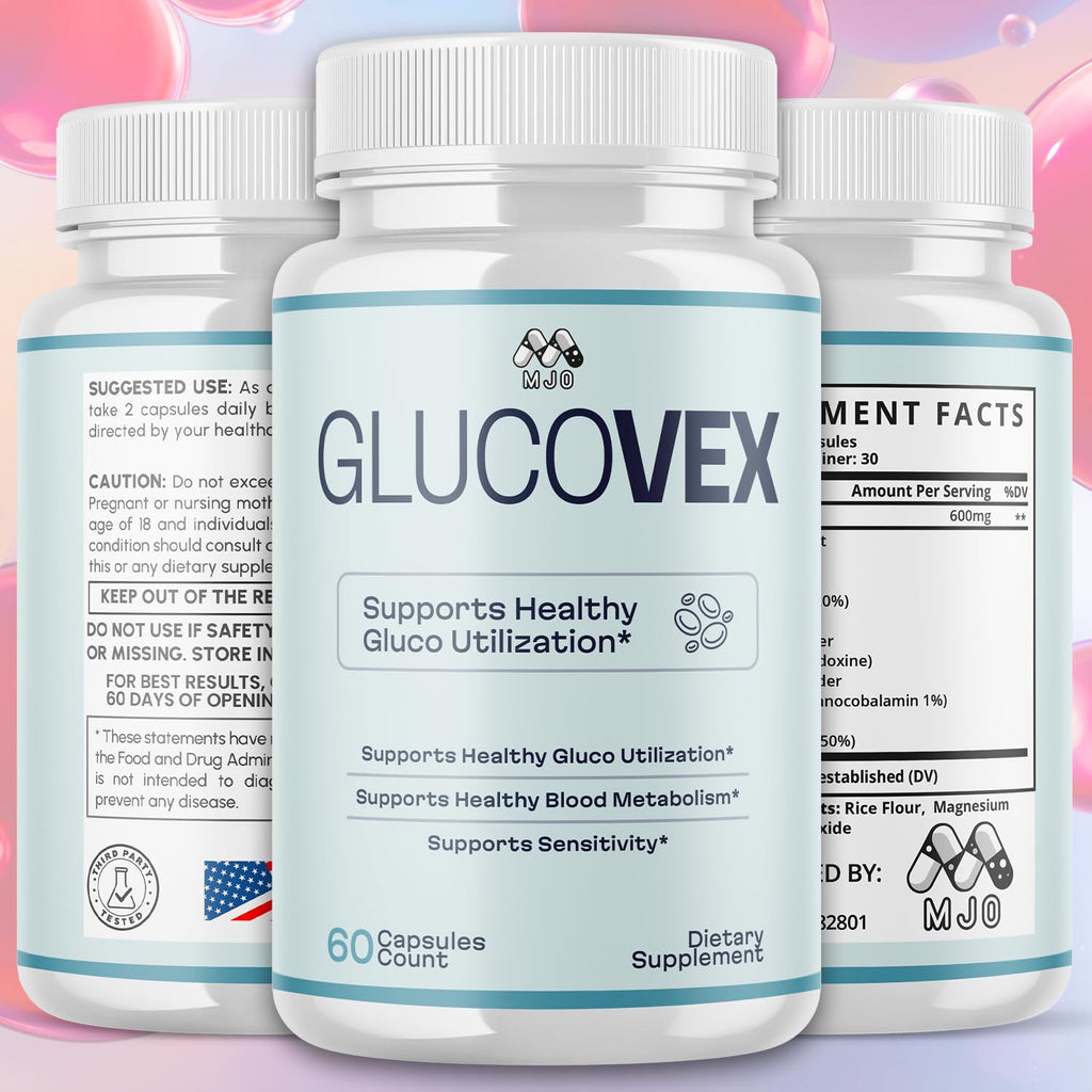 Glucovex Capsules, Official Glucovex Pills with All Natural Ingredients, Advanced Glucovox Overall Health and Wellness Vitamin Support Supplement with Max Strength Multivitamins Support (60 Capsules)
