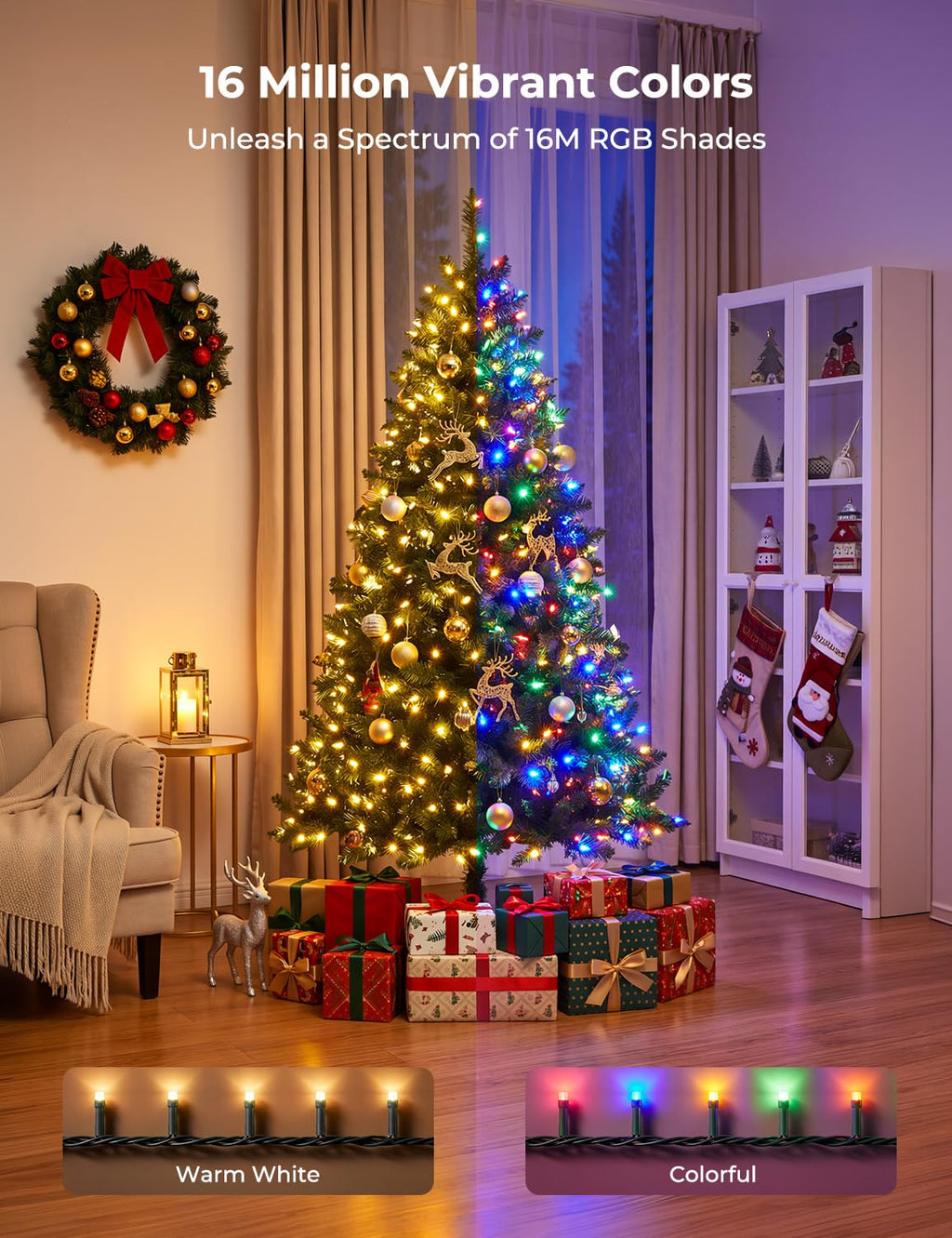 Minetom 82ft 250LED Smart Color Changing Christmas Halloween Tree Lights