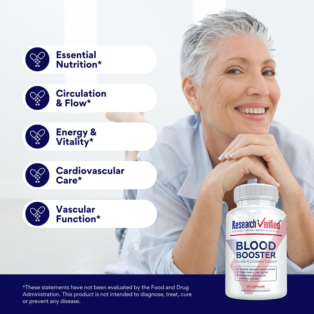 Research Verified Blood Booster - Blood Support - Hawthorn, Magnesium, Celery Seed Powder, BioPerine - 180 Capsules - 3 Month Supply
