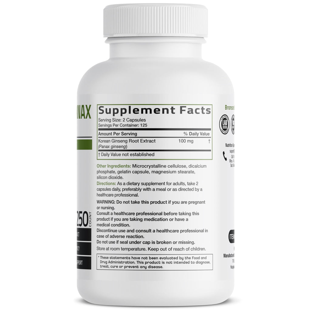 Bronson Korean Panax Ginseng Supports Energy, Endurance & Vitality + Memory and Mental Performance, 250 Capsules