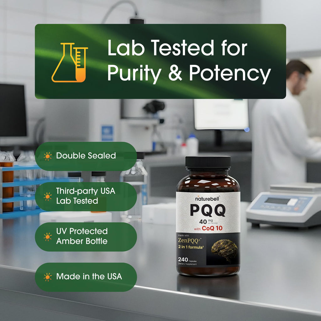 NatureBell PQQ with CoQ10-240 Capsules - 40mg Active PQQ with 10mg Coenzyme Q10 - Cellular Energy & Cognitive Function Support - Antioxidant Nutrients for Heart & Brain Health*