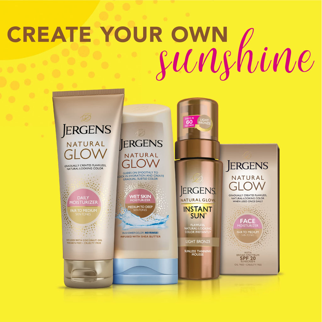 Jergens Natural Glow Face Self Tanner Lotion with SPF 20, Sunless Tanning, Medium to Deep Skin Tone Moisturizer, Daily Facial Sunscreen, Oil Free, Broad Spectrum UVA and UVB Protection,2 Oz(Pack of 2)