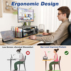OPNICE Desk Organizer and Accessories, 2-Tier Computer Monitor Stand Riser with Drawer and 2 Pen Holders, Laptop Stand, Office Desk Accessories for Office Supplies, Black