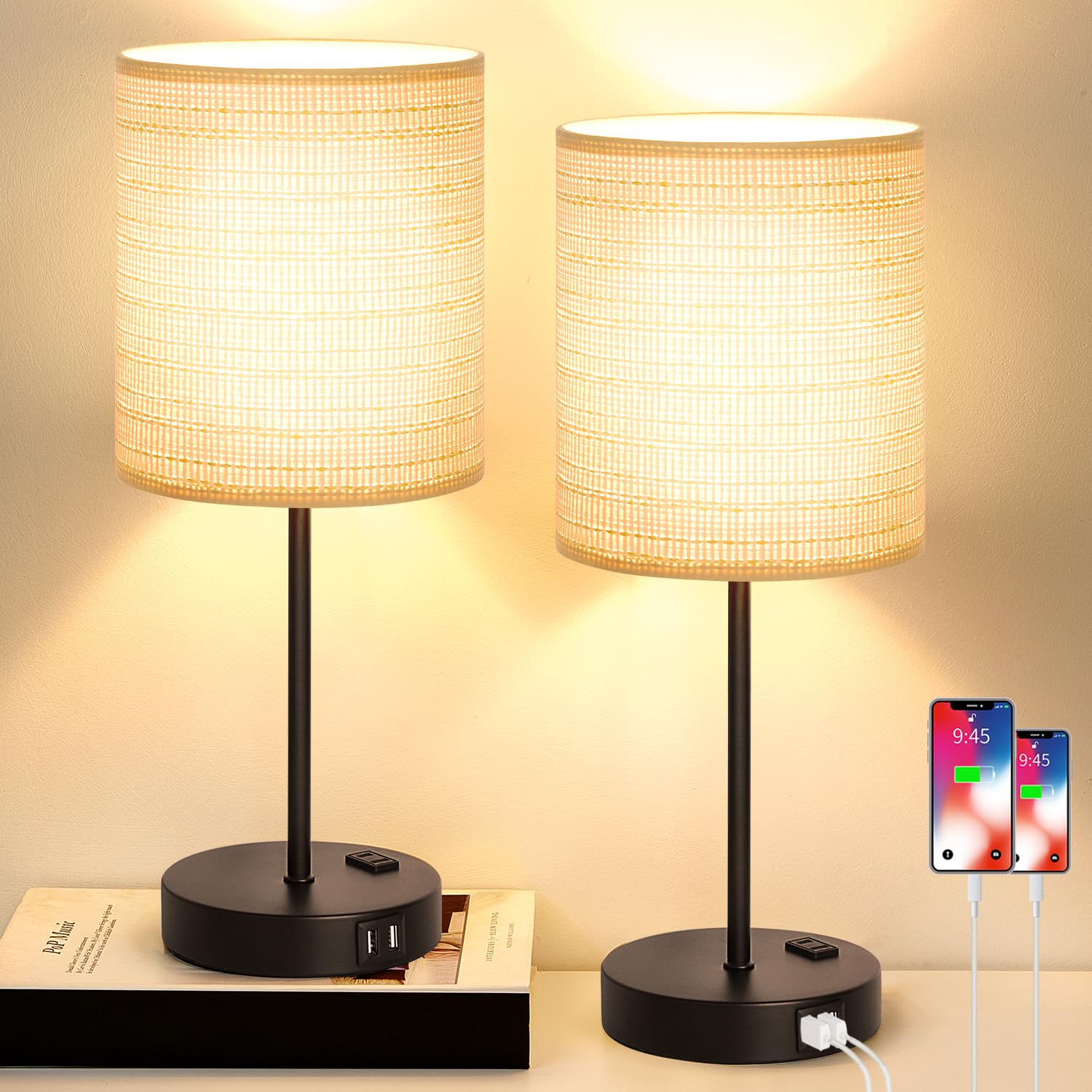 Lynnoland Set of 2 Touch Control Table Lamps, 3-Way Dimmable Bedside Nightstand Lamps for Bedroom Living Room Nursery, 800 Lumens 3000K Warmlight Bulbs Included