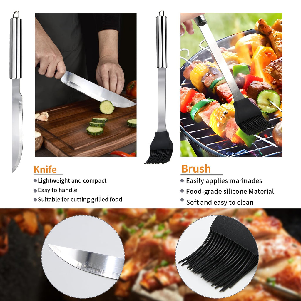 11Pcs Stainless Steel BBQ Grilling Accessories Set, Dad Gifts for Men Christmas Grilling Gifts,Portable Practical Grill Tools Utensils Kit with Storage Bag for Outdoor Grill Camping Backyard