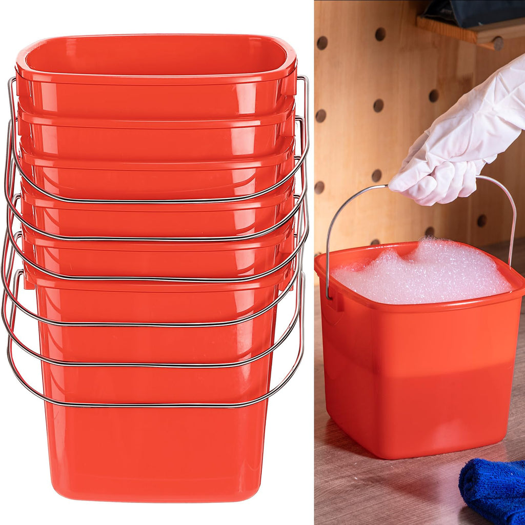 Zhehao 6 Pcs 3 Quart Small Sanitizer Cleaning Bucket, Red