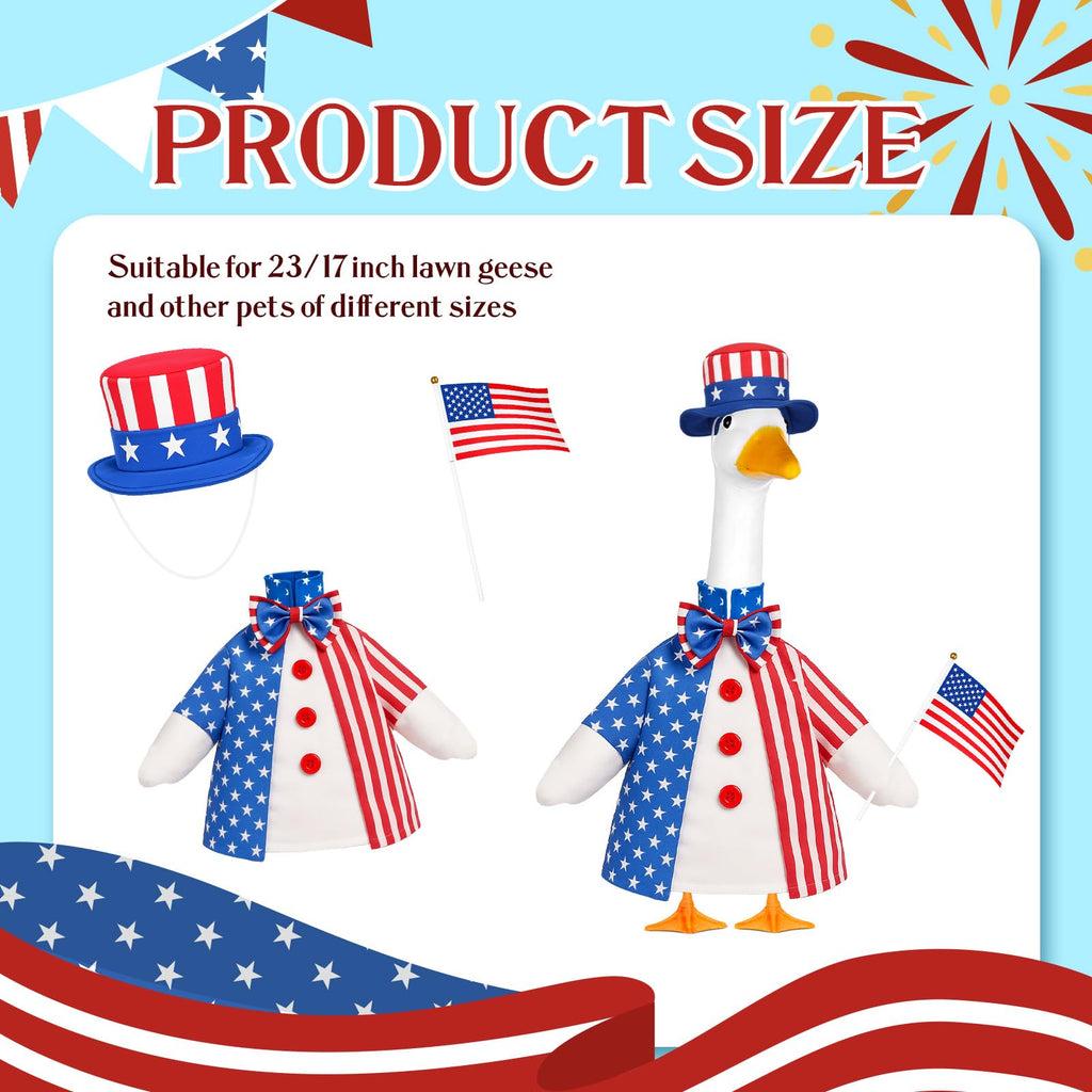 ENBOFID 4th of July Porch Goose Outfits, Patriotic Goose Outfits Costume for 23inch Plastic Cement Statue, Independence Day Goose Outfits Clothes for Outdoor Garden Patio Decor