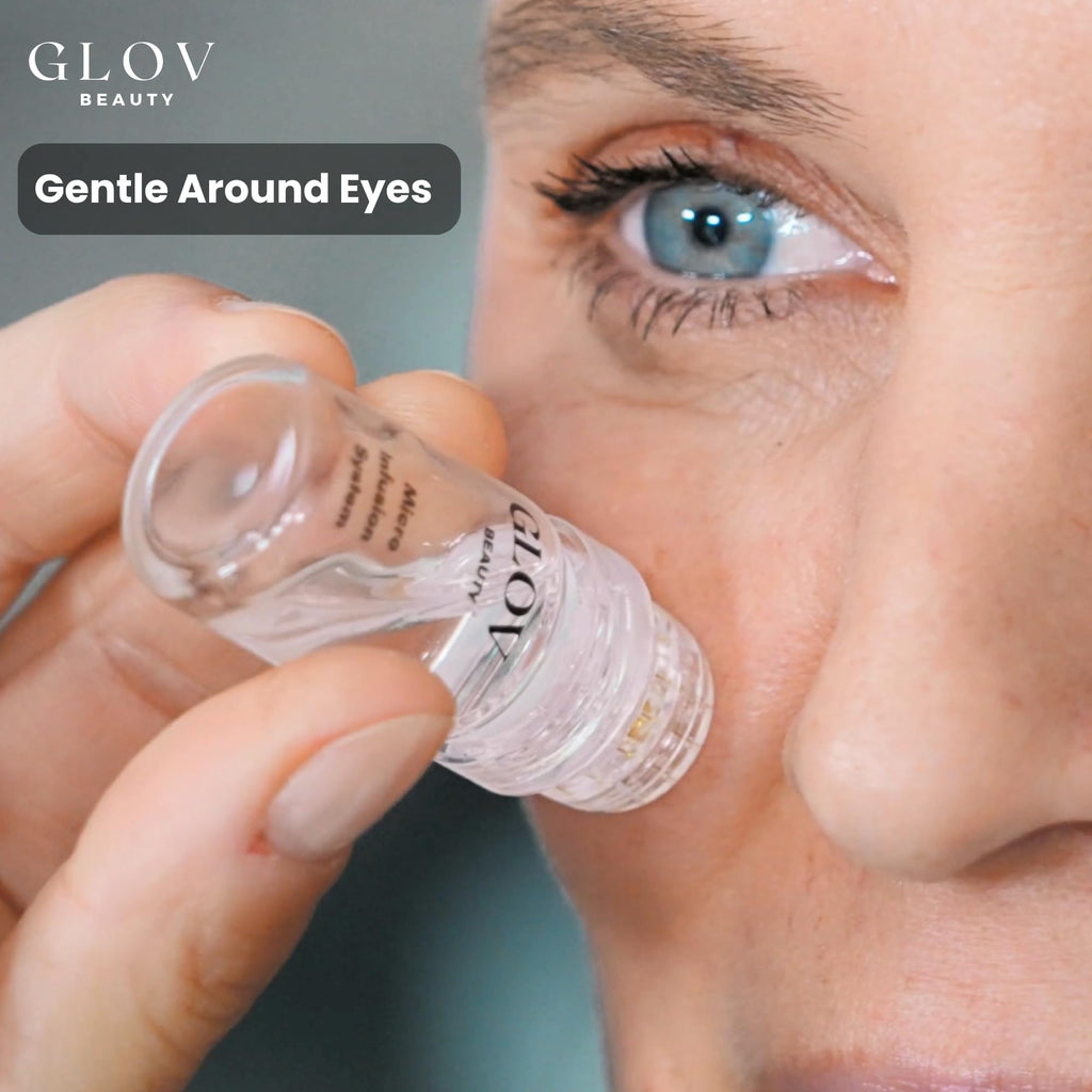 Glov Beauty Micro Infusion System for Face & Lips – 0.25mm 24k Gold Cosmetic Facial Stamp with Hyaluronic Acid, Collagen Peptides & Licorice Root Serum Ampoules (2x Infusion Application, 6x Serums)