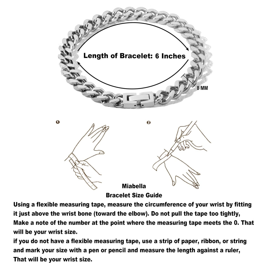 Tuewut Stainless Steel 8mm Cuban Link Bracelet for Men/Women/Boy,Silver/18K Gold Plated 6/6.5/7/8/9 inch Fashion HIP HOP Jewelry Bracelet for Gifts (Silver, 6 Inches)