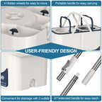 Gen 1 Large-Capacity Spin Mop and Bucket – for Big Homes & Deep Cleaning Days,4-Chamber System Separates Dirty & Clean Water, 2-GAL Heavy-Duty Design with Wheels & 8 Refill Mop Heads - White/Blue