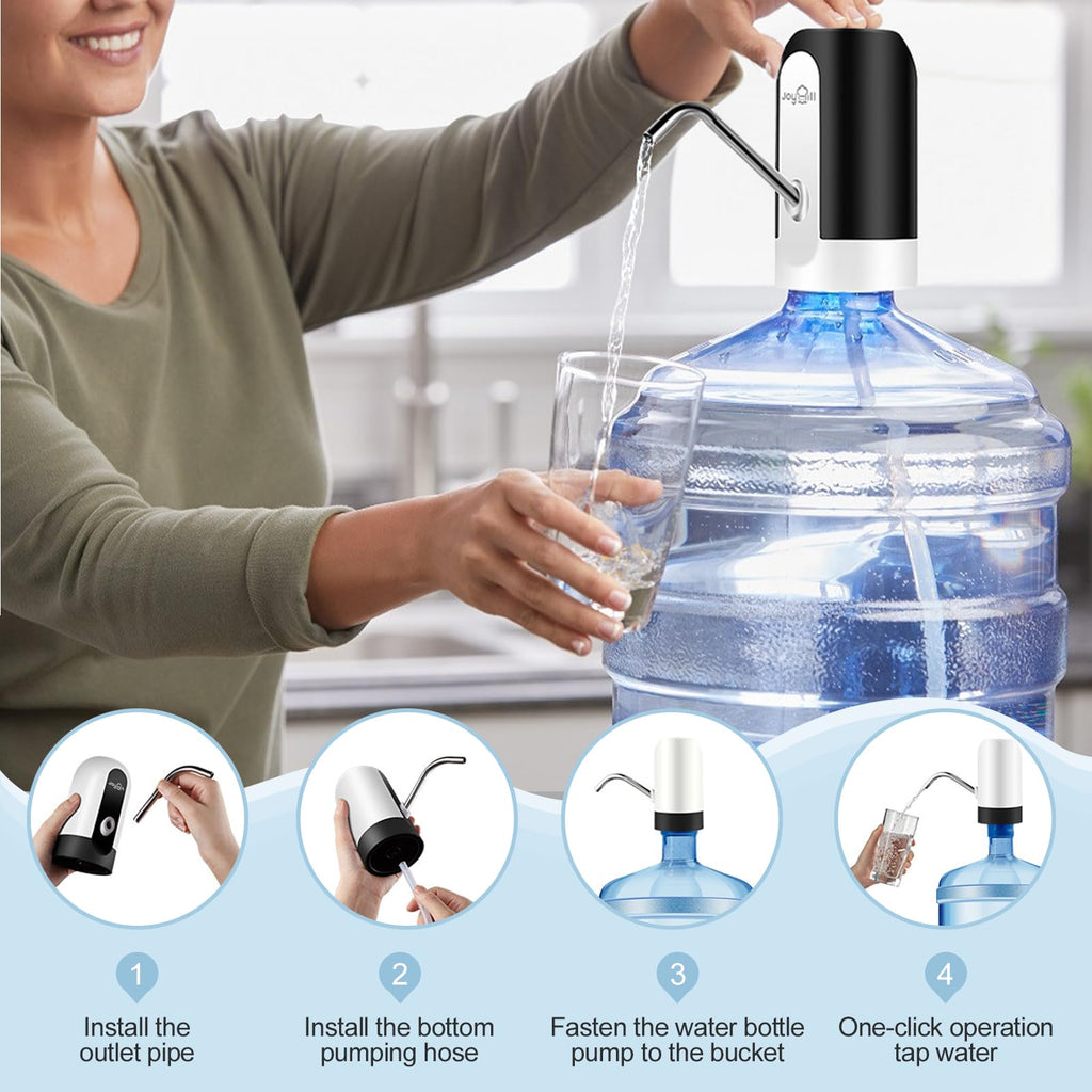 JOYHILL 5 Gallon Water Bottle Dispenser, USB Charging Water Bottle Pump, Portable Water Dispenser Pump for Camping（Black）