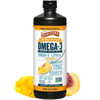 Barlean's Omega 3 Fish Oil Liquid Supplement with Vitamin D for Men and Women, 1080mg of EPA and DHA Fatty Acid, Promotes Brain & Heart Health - Non-GMO, Mango Peach, 32 oz