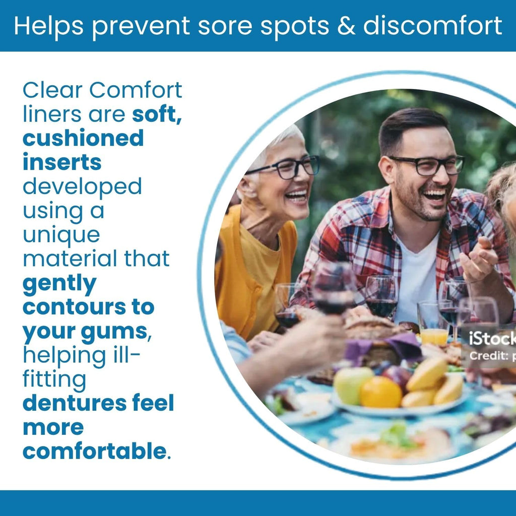 Denture Care Clear Comfort Denture Liner - Soft Cushion for Pain-Free Denture Fit | Protects Gums from Irritation | Easy to Apply & Long-Lasting | No Mess, No Residue | Made in the UK (2 Pack)