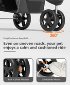 OS MOTOR Pet Stroller with 3 Wheels for Small/Medium Pets, Portable Travel Foldable Carrier Jogger for Dog Cat Puppy Kitty, Rear Wheel Breaks, Storage Basket, Visible Mesh with Weather Cover (Black)