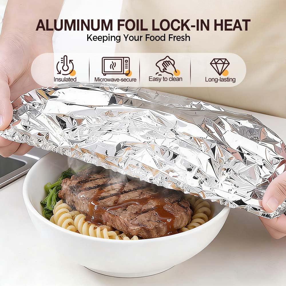 Reusable Aluminum Foil Food Covers, 2026 New Thickened Heat-Resistant Material with Continuous Warmth, Fresh Keeping Food Cover for Home Kitchen Meals Vegetables Fruits Leftovers (B-100Pcs)