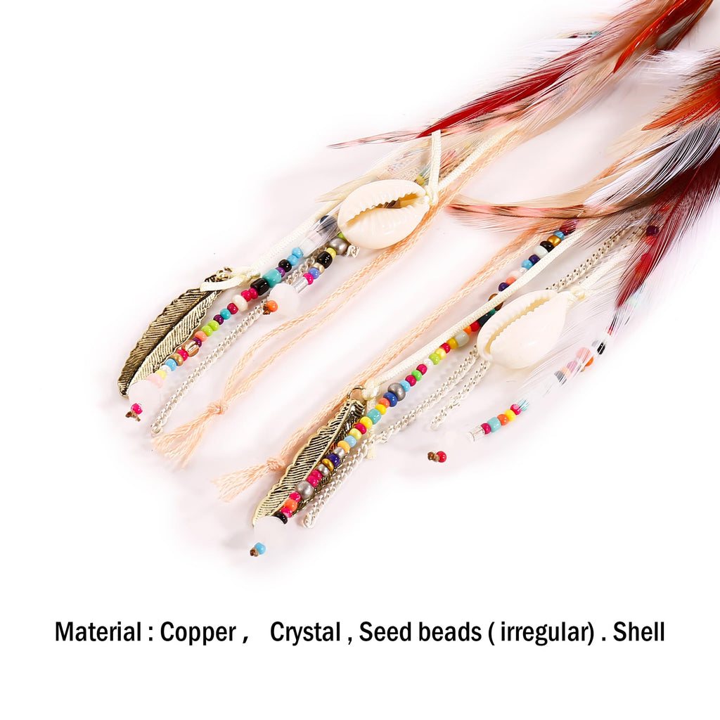 Bohemian Feather Dangle Earrings for Women with Shell Beads Long Tassel Design Drop Earrings (Style-Boho)