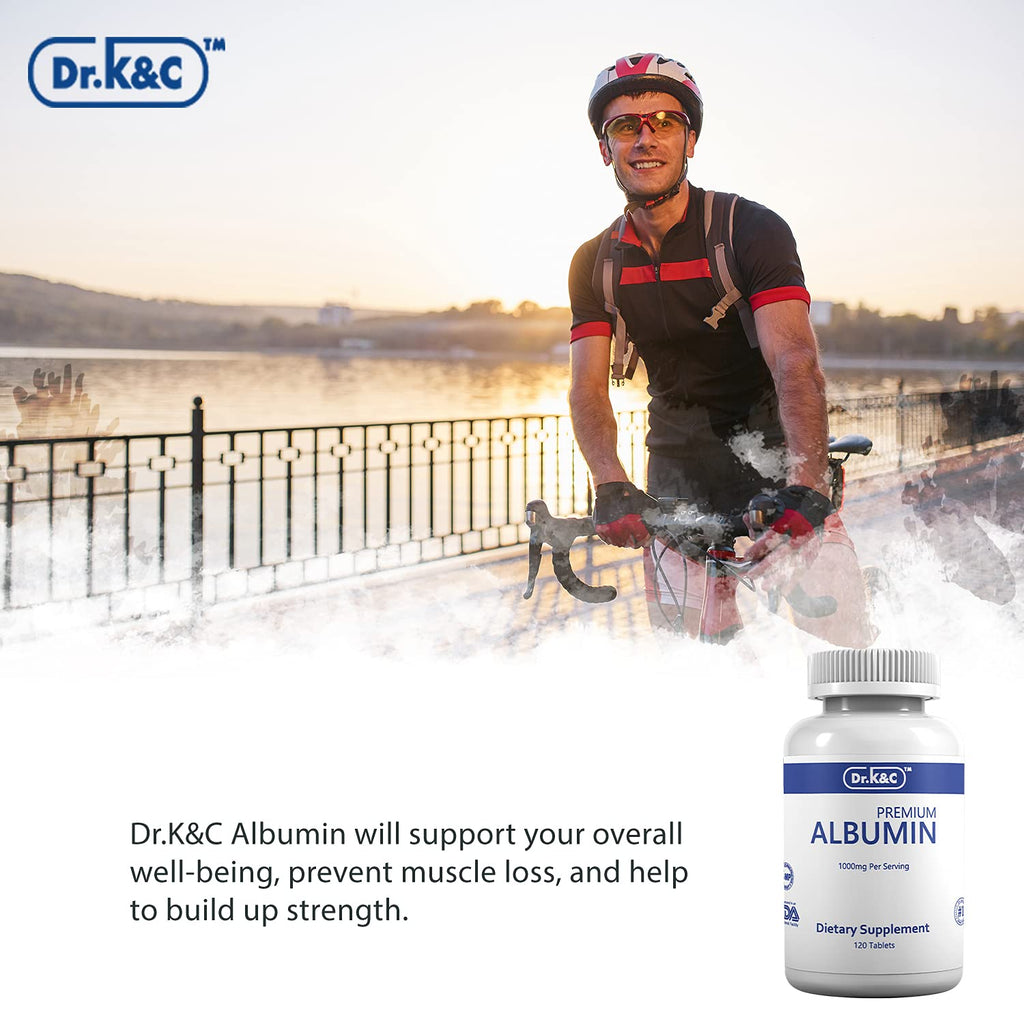 Dr.K&C Premium Albumin Protein Supplement 1000mg, 2 Bottles (120 Tablets Each), Daily Energy & Wellness Support
