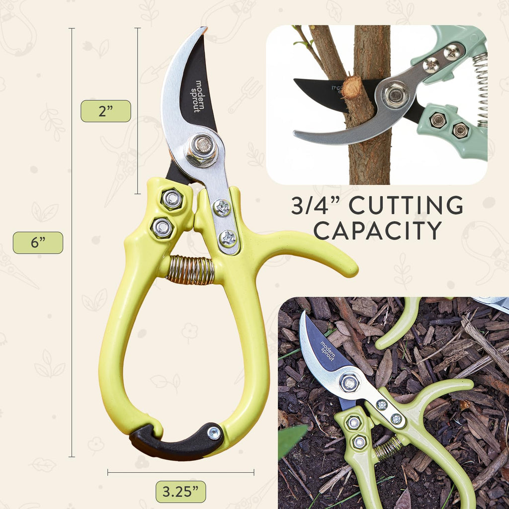 Modern Sprout Bypass Hand Pruners - Scissors - Gardening Tools - Chartreuse