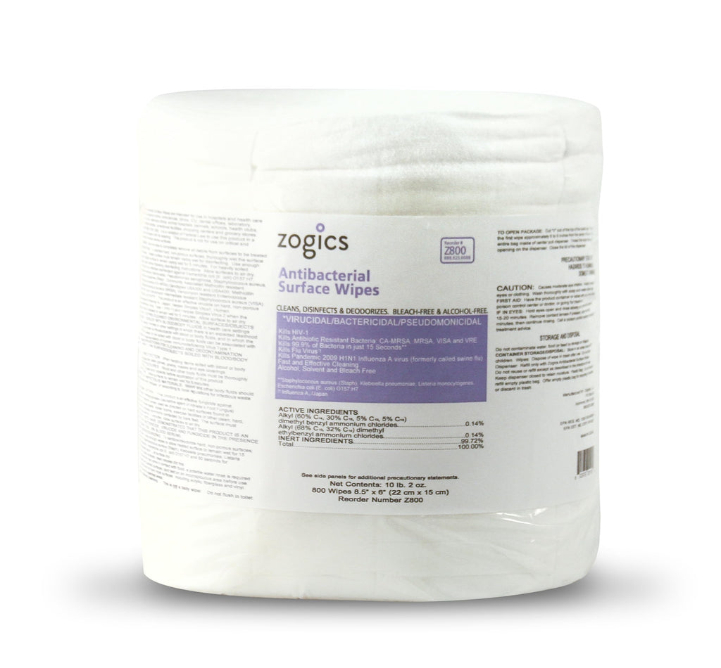 Zogics Antibacterial Wipes, EPA Registered Surface and Gym Equipment Disinfecting Wipes (800 Wipes) + Reusable Wipe Bucket Dispenser