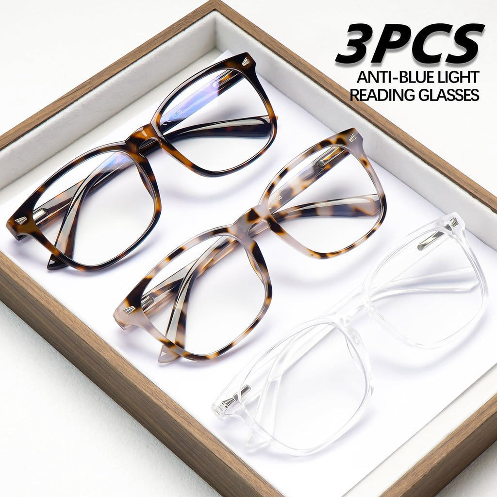 Lirbbur Progressive Multifocal Reading Glasses for Women Men, Anti Glare/Eyestrain Blue Light Blocking Computer Readers (3 Mix Color, 1.50, x)