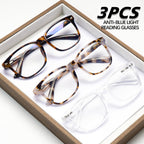 Lirbbur Progressive Multifocal Reading Glasses for Women Men, Anti Glare/Eyestrain Blue Light Blocking Computer Readers (3 Mix Color, 1.50, x)