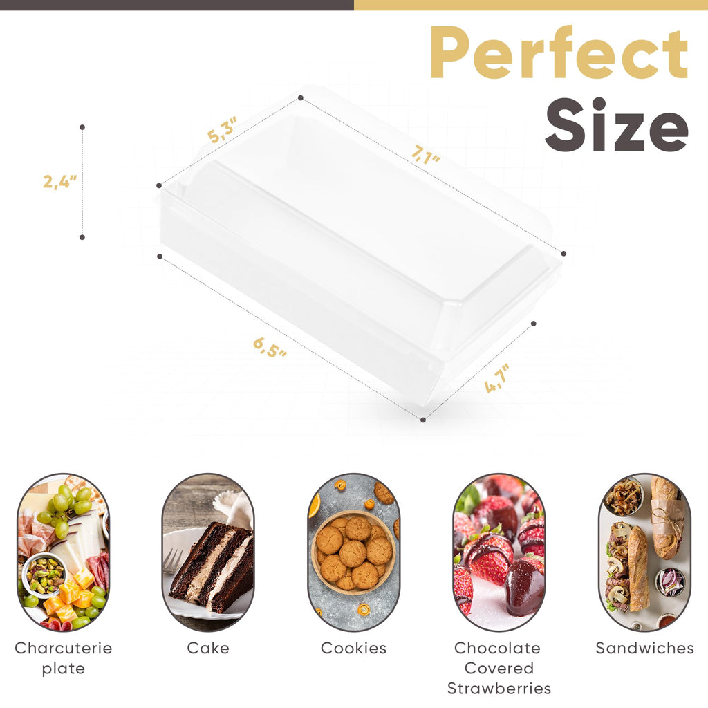 Leafiew 50 Pack 7x5 Inches Charcuterie Boxes with Clear Lids - Individual To Go Paper Charcuterie Board with Lid, Disposable Food Containers for Desserts, Cookie, Food, Charcuterie Accessories,White