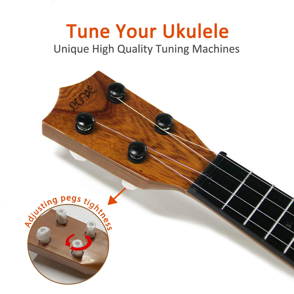 QDH Kids Toy Ukulele, Kids Guitar Musical Toy,17 Inch 4 Steel Strings, with Pick,Early Educational Learning Musical Instrument Gift for Preschool Children(Wooden Color) (17inch)